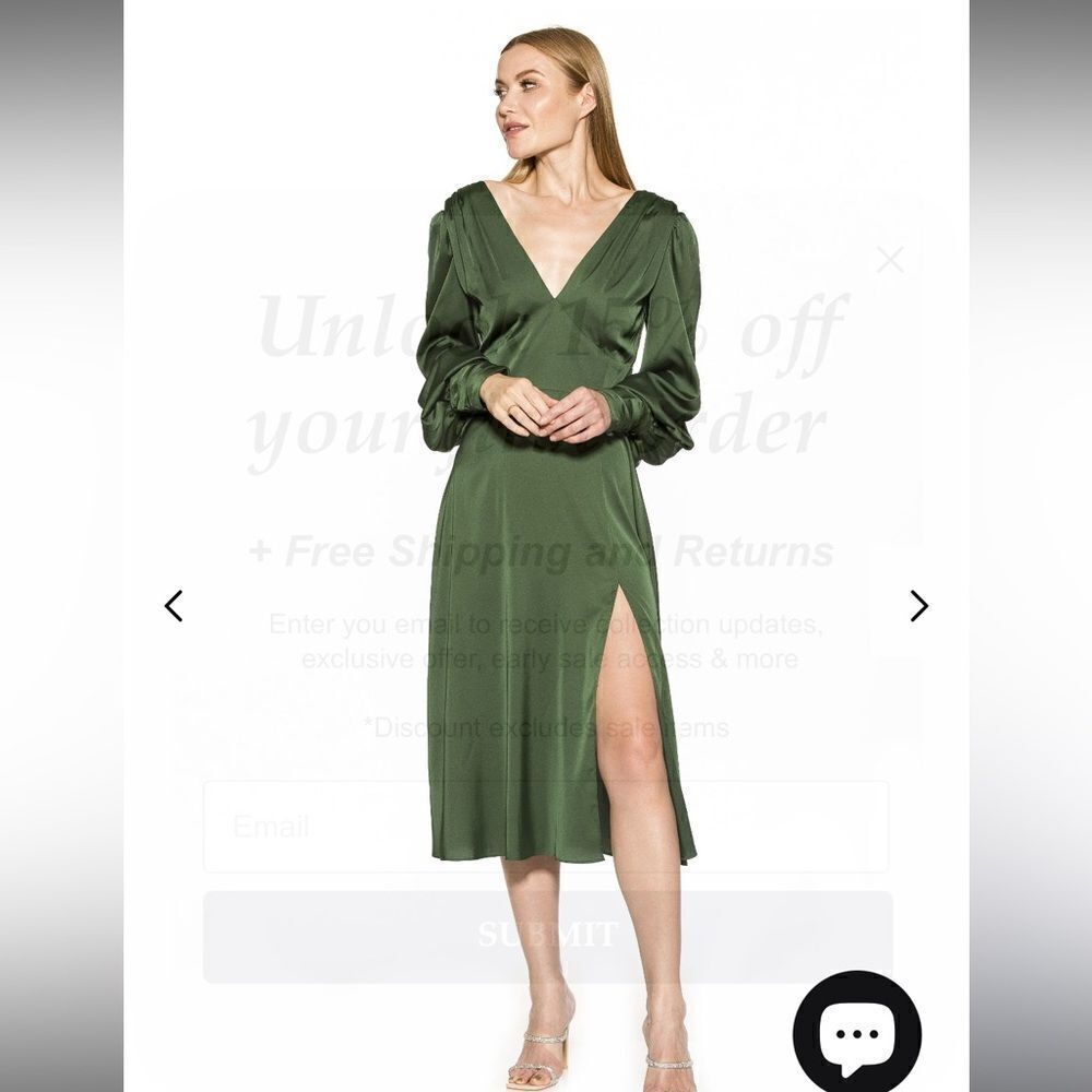Alexia Admor Alysa Midi Dress Side Skit Emerald Green Satin 6